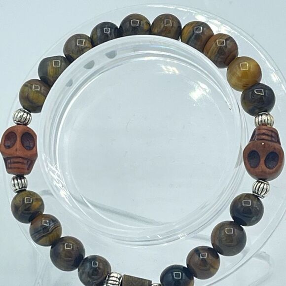 Crystal beaded stretch bracelet ONE NEW yellow tiger eye cross skull reiki medit - Picture 9 of 9